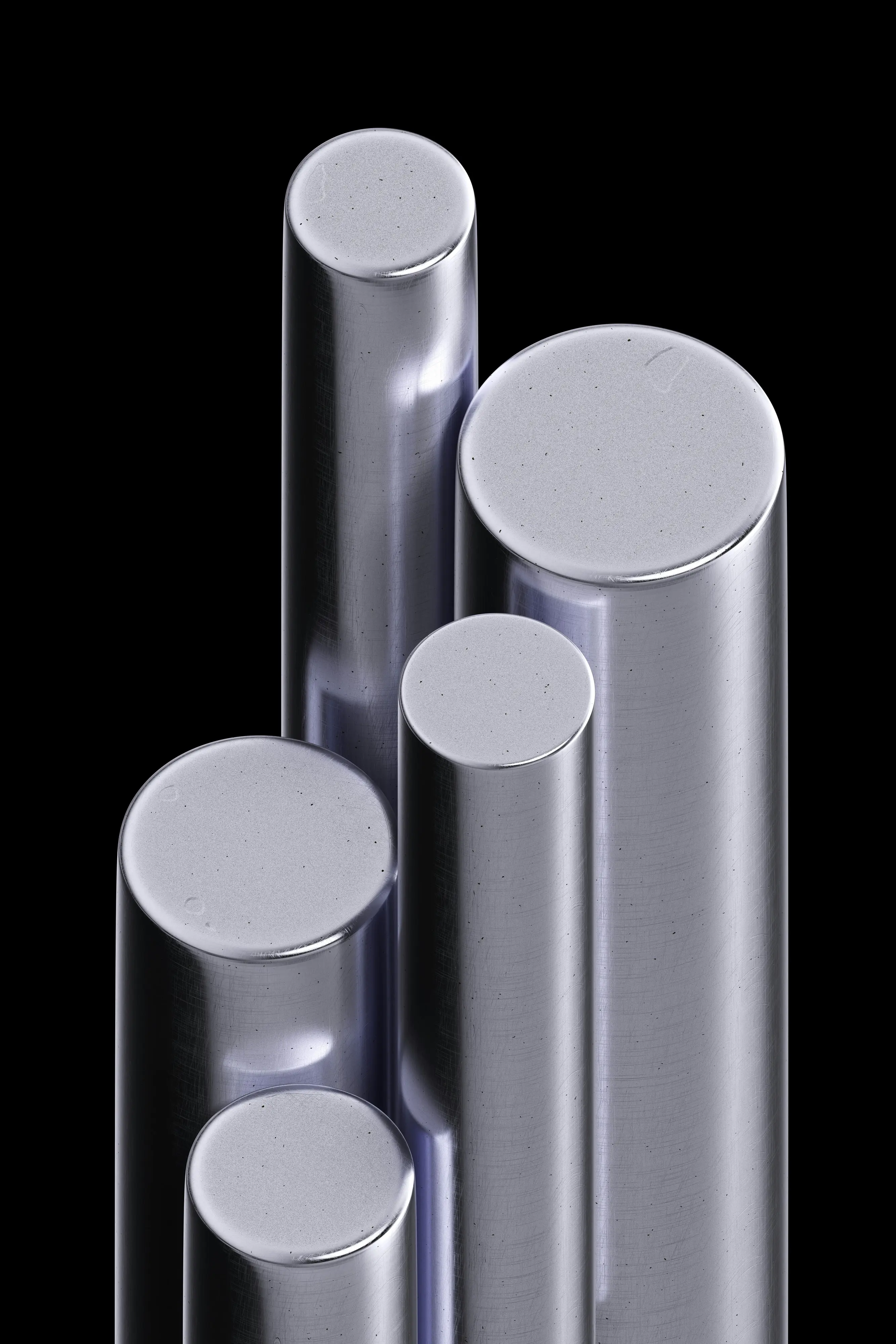 Polished steel rods on black